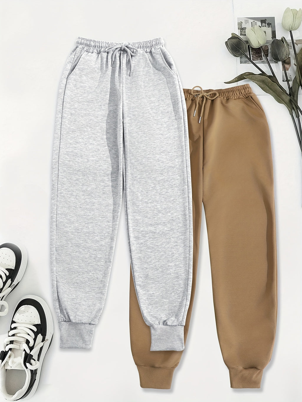 [Soft Comfortable] 2pcs Soft Comfortable Women's Casual Jogging Pants | Drawstring Waistband Sport Pants