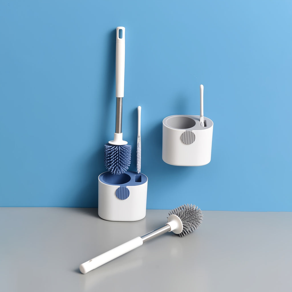 1set Silicone Wall-Mounted Toilet Brush - Non-Dead Angle Cleaning for Bathroom and Toilet - Includes Cleaning Artifact Set
