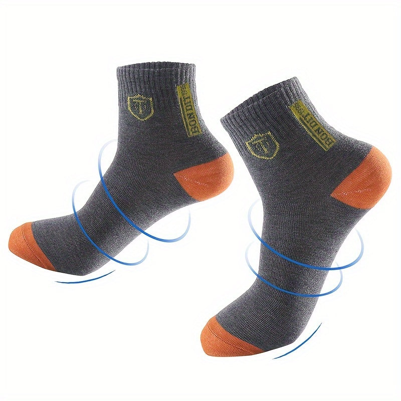 6-Pack Minimalist Casual Letter Mid-Calf Socks, Breathable Business Men's Socks
