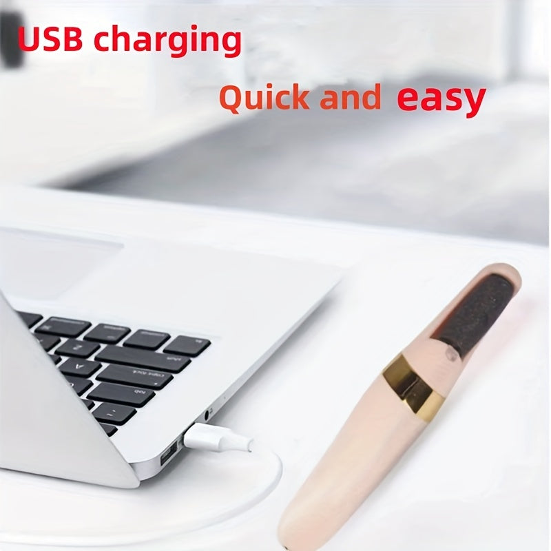 USB Rechargeable Electric Foot Pedicure Tool - Sleek White with Golden Accents, Dual Roller Heads for Smooth Feet, Portable Dead Skin & Callus Remover, 500mAh Lithium Battery, Home Spa Experience, Foot Smoothing Tool|Ergonomi