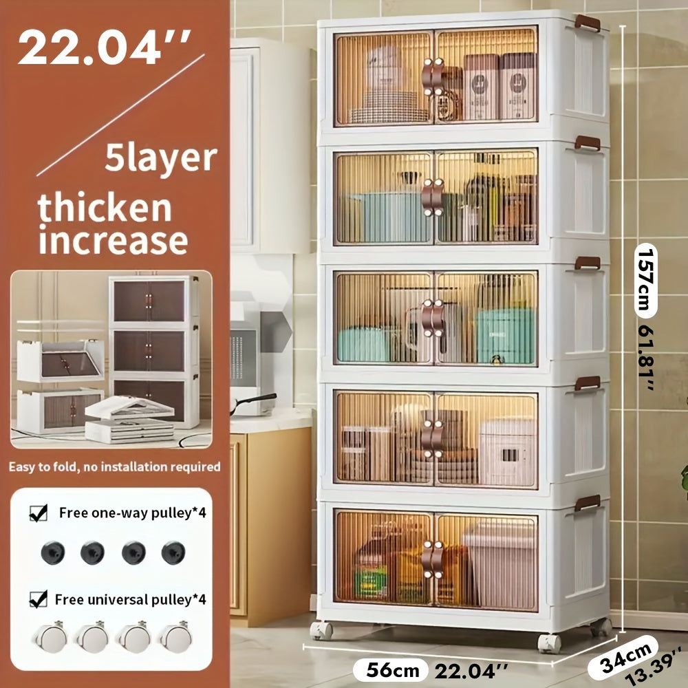 1Set Storage Cabinet, Household Foldable 3/4 Layers Sundries Storage Box, Large Capacity Plastic Boxes with Door And Wheels, for Bedroom, Living Room And Kitchen, Home Organizers And Storage, Home Accessories