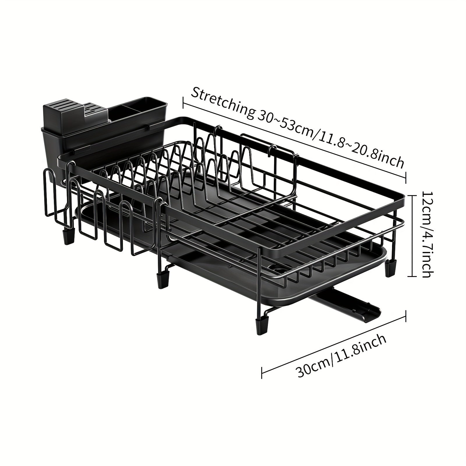 Spacious Dish Drying Rack, Expandable Dish Holder, Versatile Dish Rack for Kitchen Surface, Rust-Resistant Drying Rack with Utensil And Mug Holders