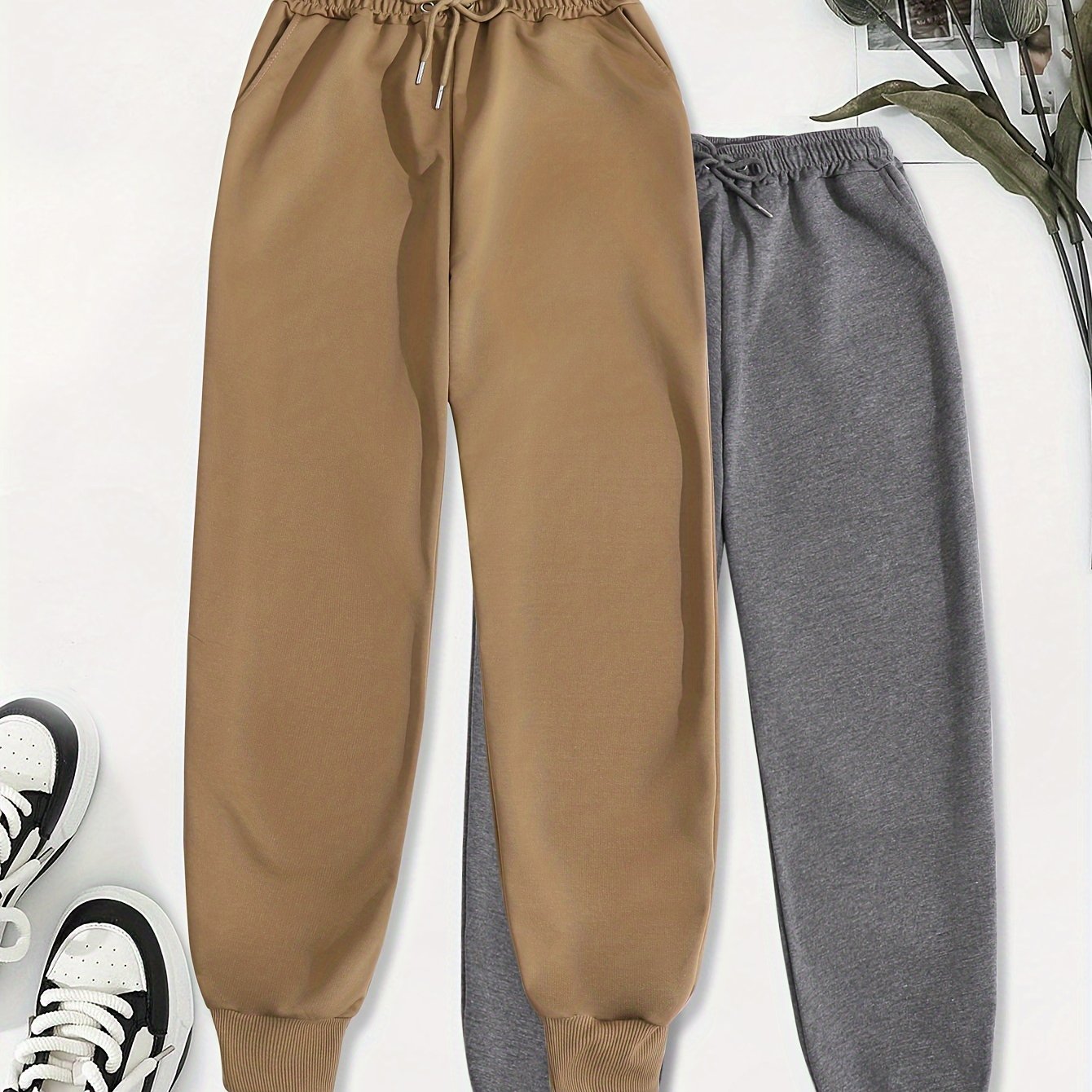 [Soft Comfortable] 2pcs Soft Comfortable Women's Casual Jogging Pants | Drawstring Waistband Sport Pants
