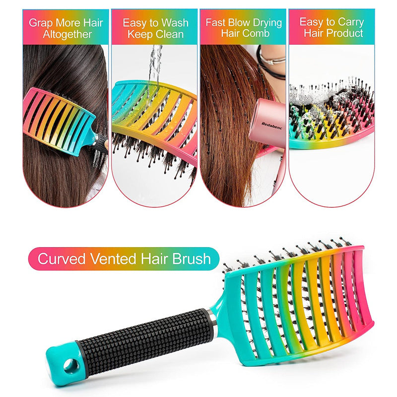 WanMei 1pc Professional Curved Vented Hair Scalp Massage Brush for Women, ABS Handle, Nylon Bristles, Long Hair Detangling Tool, Ideal for Wet Curly Hair, Hairdressing, Wedding, Valentine'S Day, Mother'S Day Gift