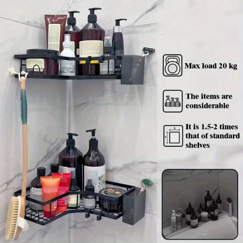 1pc Bathroom Triangle Storage Rack, Shower Shelves, Corner Wall Hanging Triangle Rack, Punch-free Bathroom Storage Rack -Strong Load Capacity, Free Punching, Easy-Install Shower Shelf for Inside Shower, Bathroom Caddy Organiz