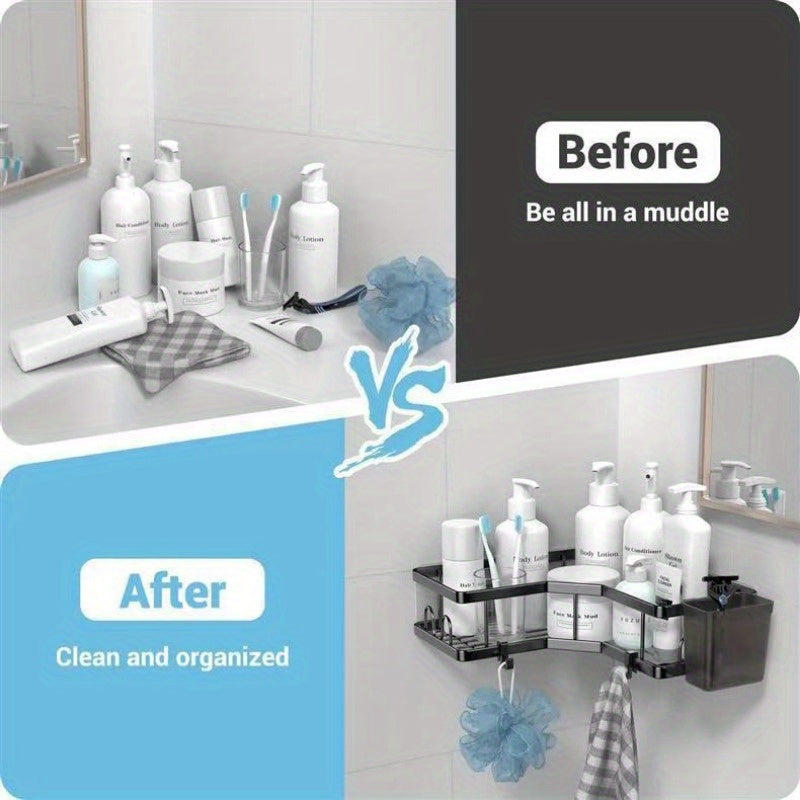 1pc Bathroom Triangle Storage Rack, Shower Shelves, Corner Wall Hanging Triangle Rack, Punch-free Bathroom Storage Rack -Strong Load Capacity, Free Punching, Easy-Install Shower Shelf for Inside Shower, Bathroom Caddy Organiz