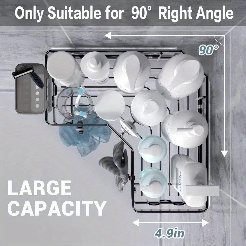 1pc Bathroom Triangle Storage Rack, Shower Shelves, Corner Wall Hanging Triangle Rack, Punch-free Bathroom Storage Rack -Strong Load Capacity, Free Punching, Easy-Install Shower Shelf for Inside Shower, Bathroom Caddy Organiz