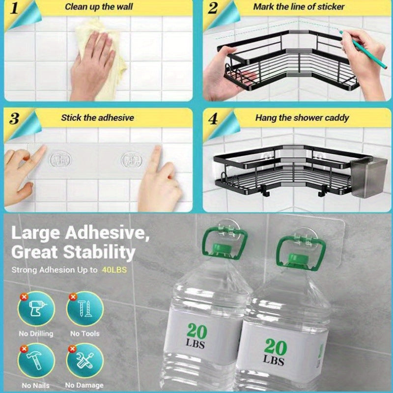 1pc Bathroom Triangle Storage Rack, Shower Shelves, Corner Wall Hanging Triangle Rack, Punch-free Bathroom Storage Rack -Strong Load Capacity, Free Punching, Easy-Install Shower Shelf for Inside Shower, Bathroom Caddy Organiz