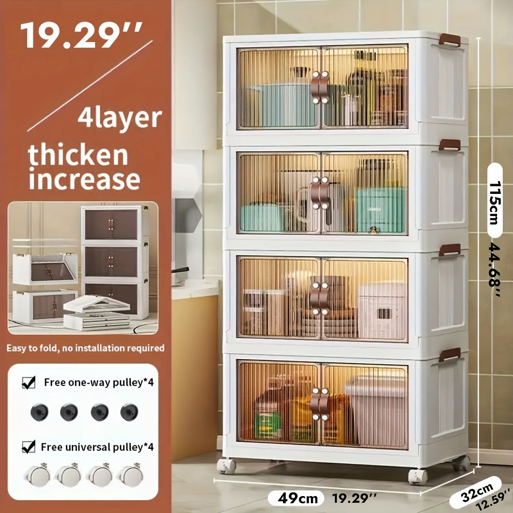 1Set Storage Cabinet, Household Foldable 3/4 Layers Sundries Storage Box, Large Capacity Plastic Boxes with Door And Wheels, for Bedroom, Living Room And Kitchen, Home Organizers And Storage, Home Accessories