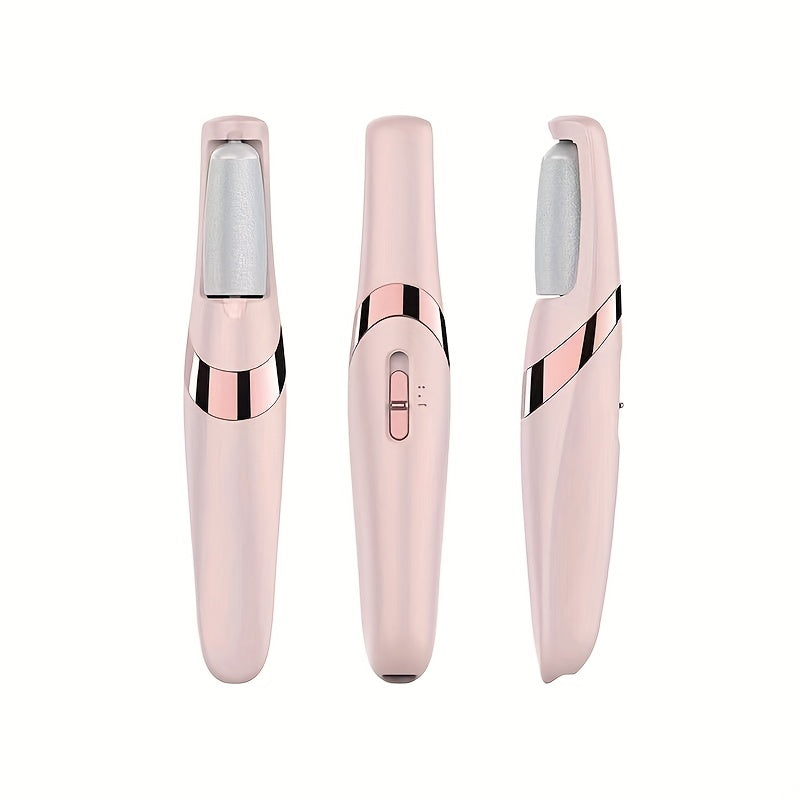 USB Rechargeable Electric Foot Pedicure Tool - Sleek White with Golden Accents, Dual Roller Heads for Smooth Feet, Portable Dead Skin & Callus Remover, 500mAh Lithium Battery, Home Spa Experience, Foot Smoothing Tool|Ergonomi
