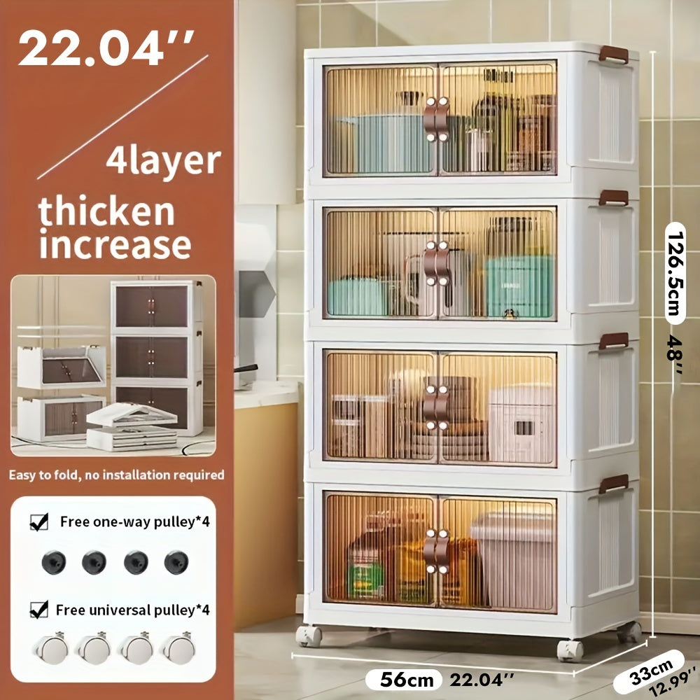 1Set Storage Cabinet, Household Foldable 3/4 Layers Sundries Storage Box, Large Capacity Plastic Boxes with Door And Wheels, for Bedroom, Living Room And Kitchen, Home Organizers And Storage, Home Accessories
