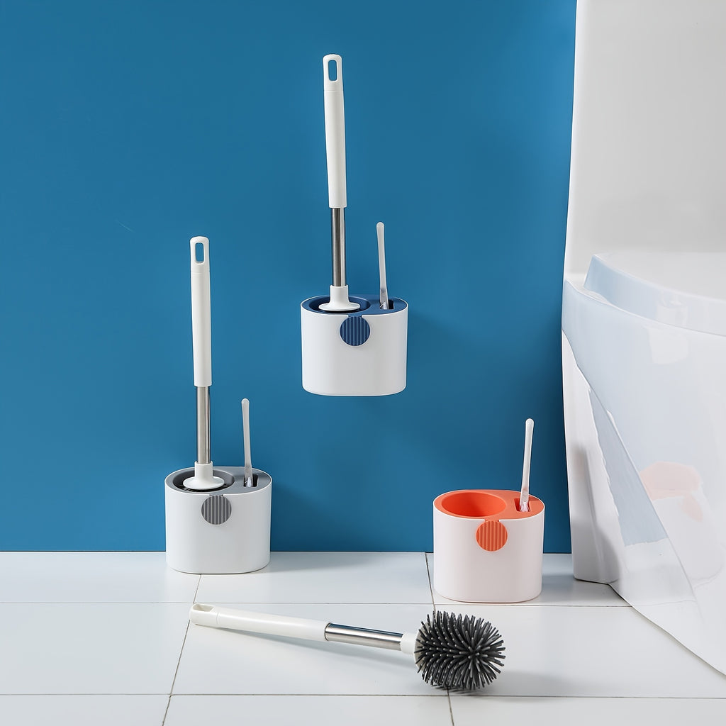 1set Silicone Wall-Mounted Toilet Brush - Non-Dead Angle Cleaning for Bathroom and Toilet - Includes Cleaning Artifact Set