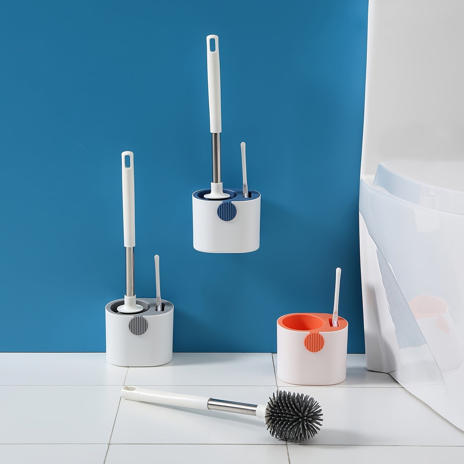 1set Silicone Wall-Mounted Toilet Brush - Non-Dead Angle Cleaning for Bathroom and Toilet - Includes Cleaning Artifact Set