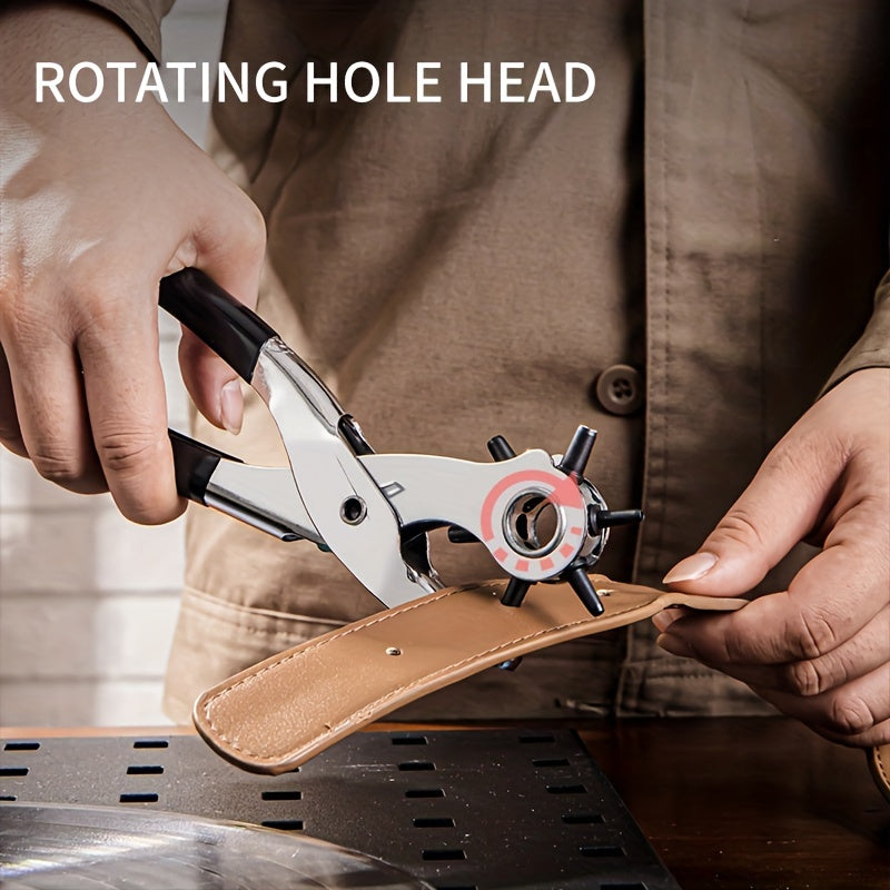 [Heavy Duty Rotary Puncher] Leather Hole Punch Tool for Belts, Watch Bands, Handbag Straps | Heavy Duty Rotary Puncher, Stainless Steel, Manual Operation, Multiple Diameters: 4.5/4/3.5/3/2.5/2mm