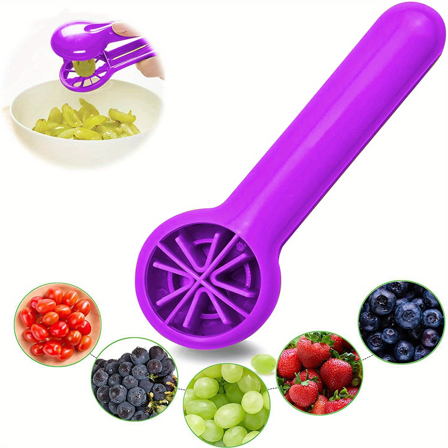 PANCERKA Portable Fruit Cutter - No Blade, Easy Grip Handle, Ergonomic Design for Safe Slicing, Dishwasher Safe, Ideal for Grapes, Cherries, Tomatoes, Strawberries, and Small Fruits, Fruit Slicing Tool | Ergonomic Handle | Du