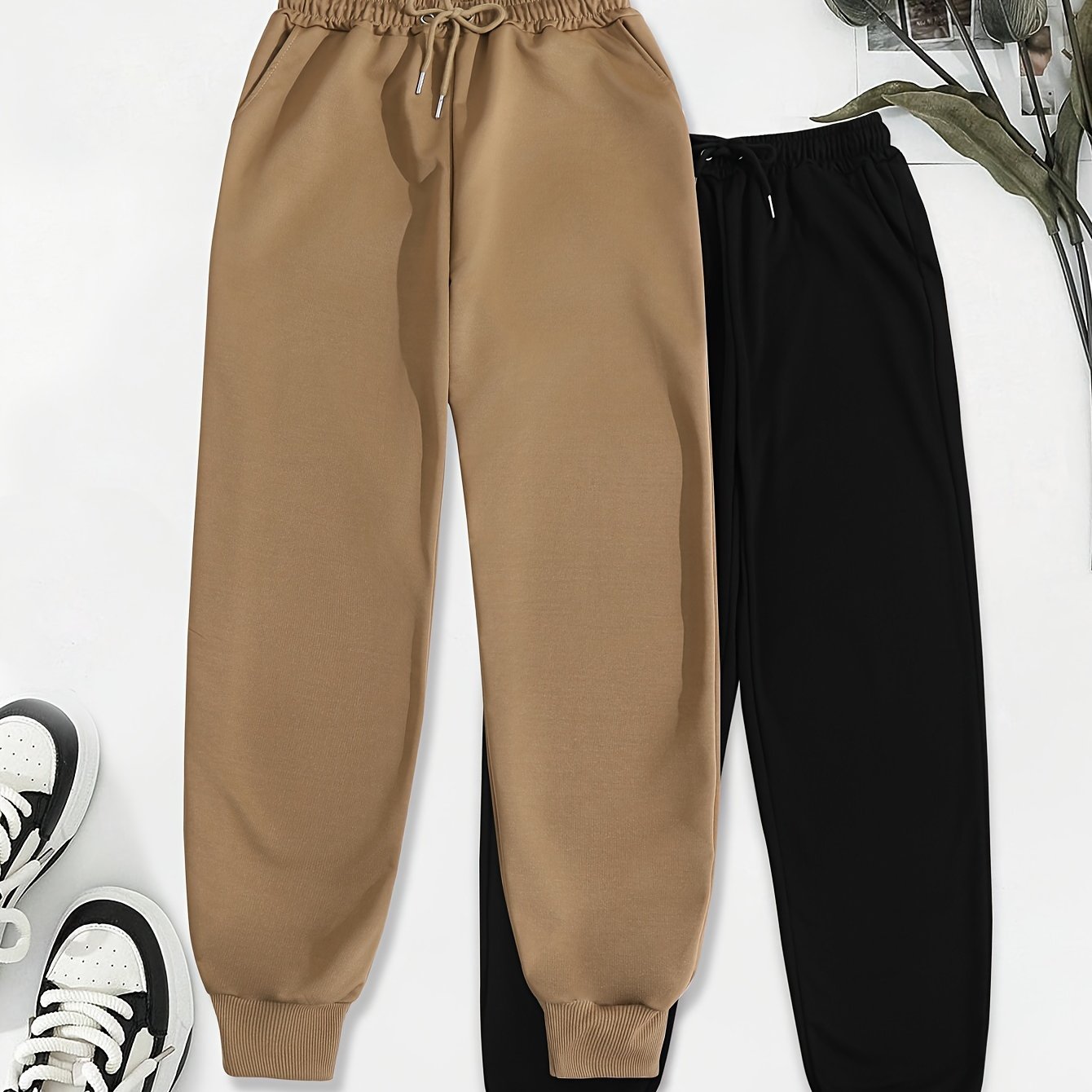 [Soft Comfortable] 2pcs Soft Comfortable Women's Casual Jogging Pants | Drawstring Waistband Sport Pants