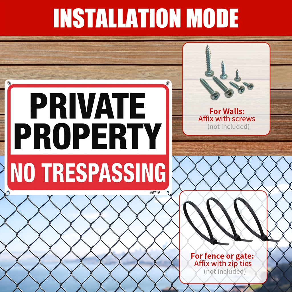 4pcs Private Property No Trespassing Sign Metal Signs 10"x7" Rust Free Aluminum, Indoor & Outdoor Use