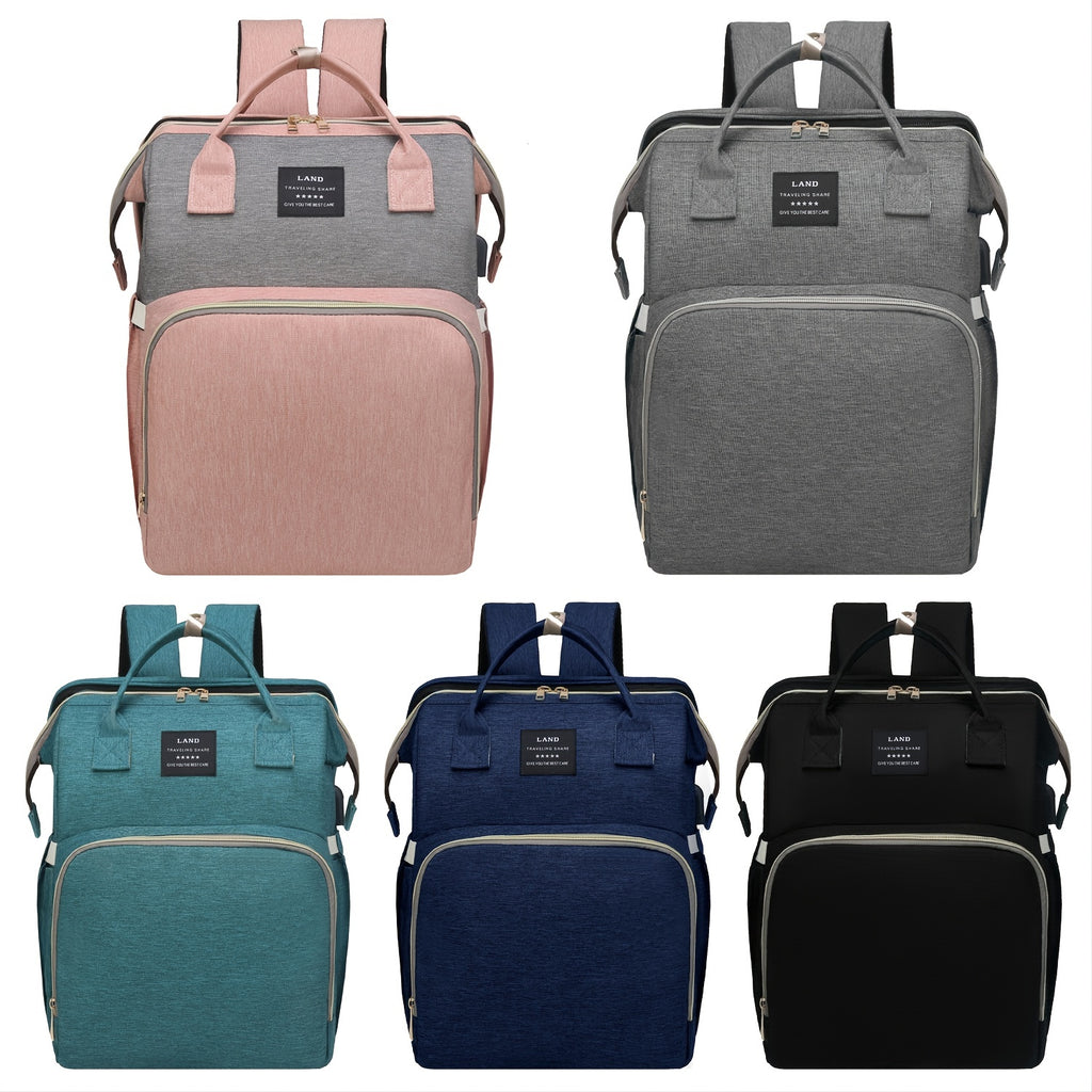 [Lamroro Diaper Bag Backpack] Lamroro Multifunctional Diaper Bag Backpack | Large Capacity, Soft Shell, Travel Backpack with Changing Station, Sunshade, Breathable Mosquito Net, Zipper Closure, Mixed Color, Polyester Fiber, U