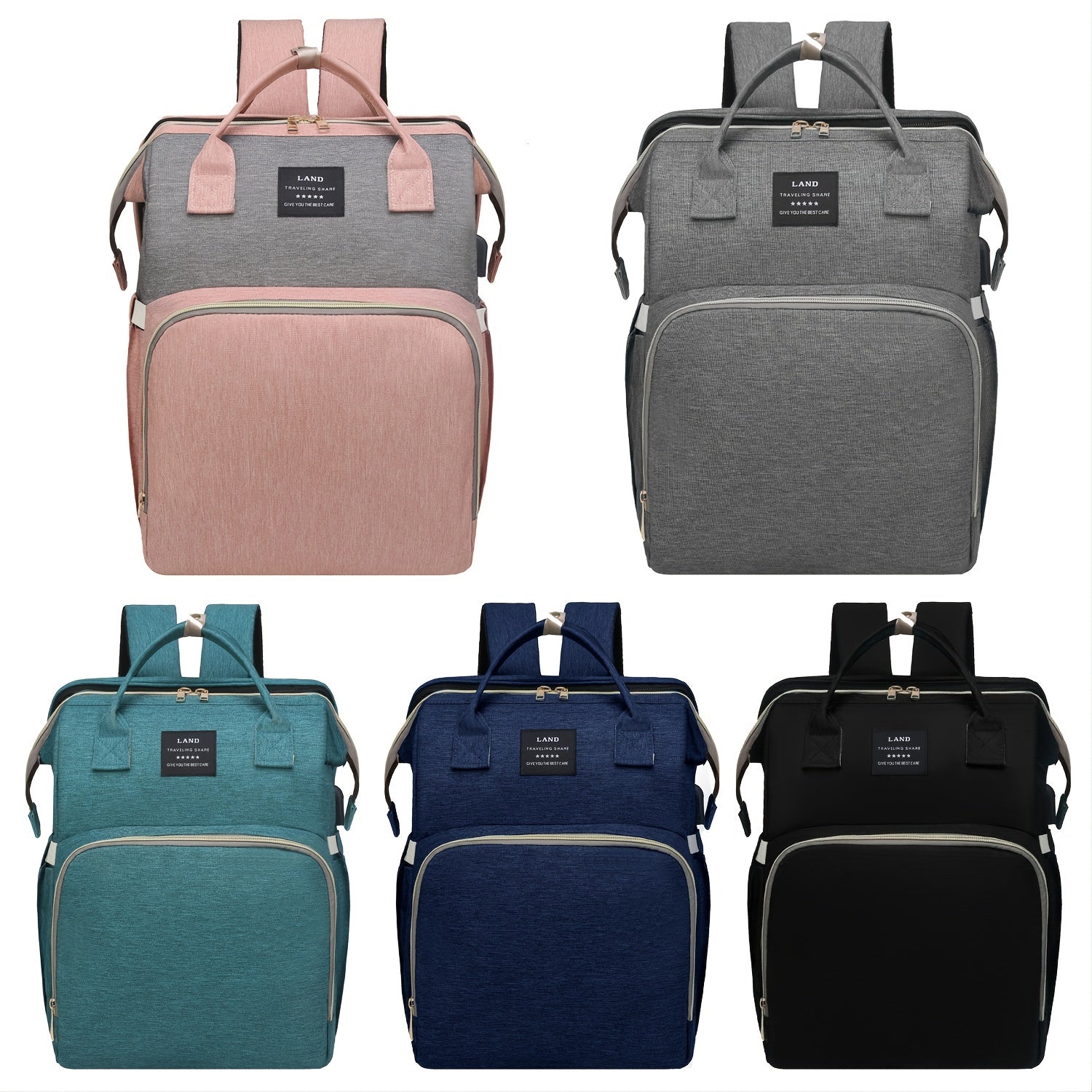 [Lamroro Diaper Bag Backpack] Lamroro Multifunctional Diaper Bag Backpack | Large Capacity, Soft Shell, Travel Backpack with Changing Station, Sunshade, Breathable Mosquito Net, Zipper Closure, Mixed Color, Polyester Fiber, U