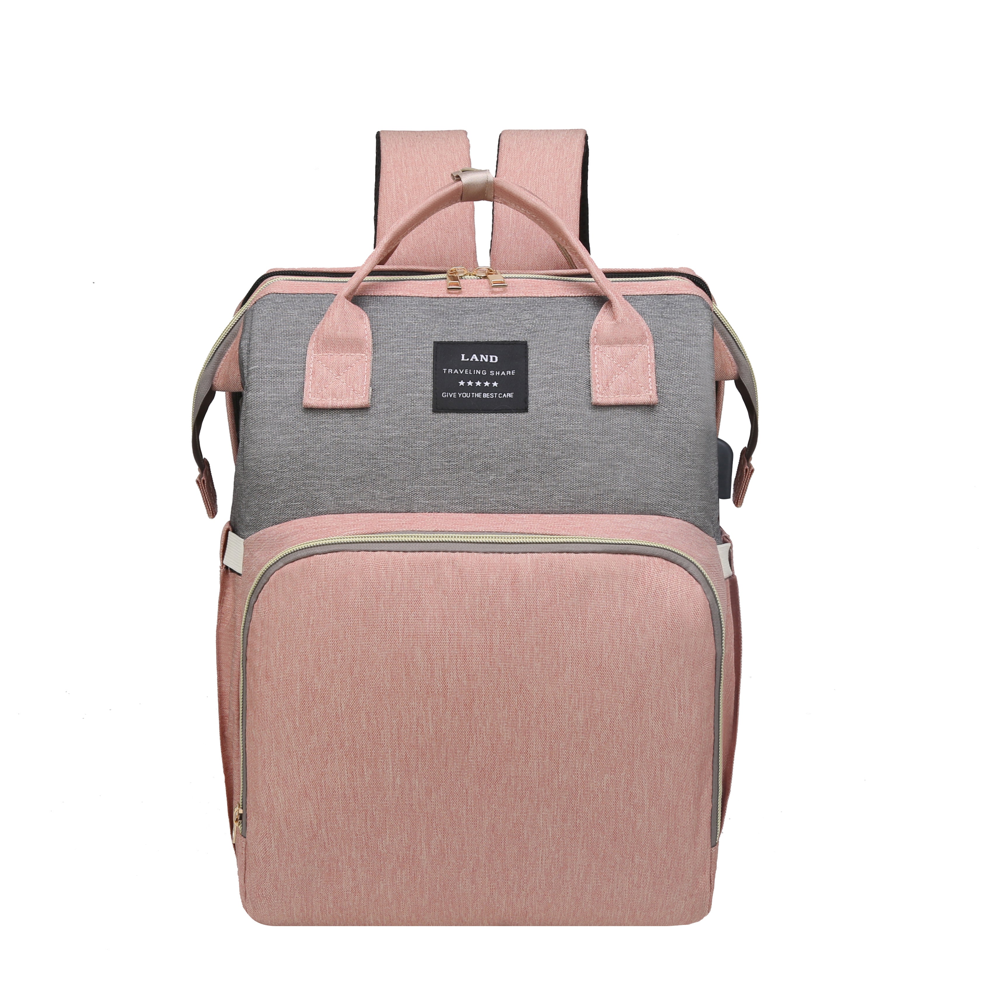 [Lamroro Diaper Bag Backpack] Lamroro Multifunctional Diaper Bag Backpack | Large Capacity, Soft Shell, Travel Backpack with Changing Station, Sunshade, Breathable Mosquito Net, Zipper Closure, Mixed Color, Polyester Fiber, U
