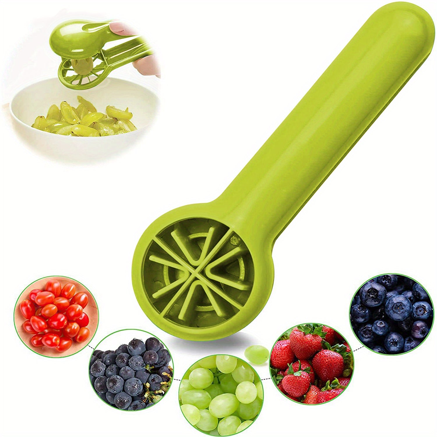 PANCERKA Portable Fruit Cutter - No Blade, Easy Grip Handle, Ergonomic Design for Safe Slicing, Dishwasher Safe, Ideal for Grapes, Cherries, Tomatoes, Strawberries, and Small Fruits, Fruit Slicing Tool | Ergonomic Handle | Du