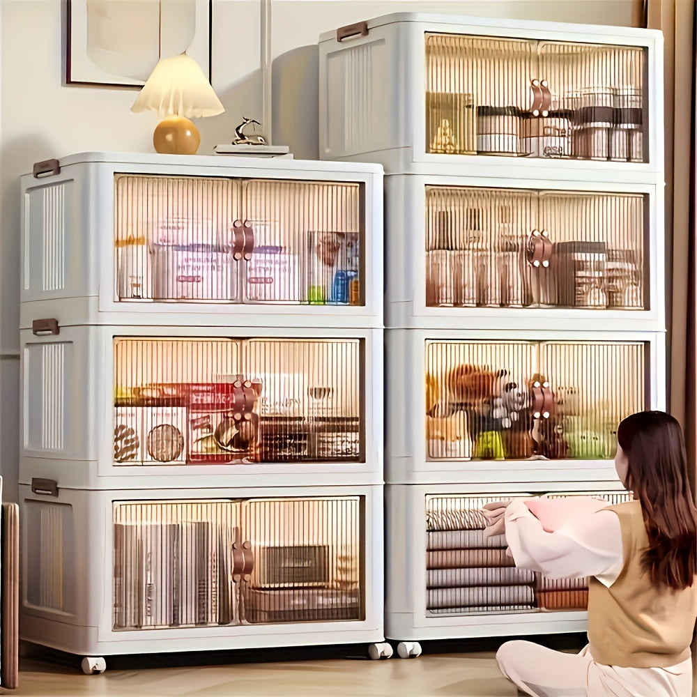 1Set Storage Cabinet, Household Foldable 3/4 Layers Sundries Storage Box, Large Capacity Plastic Boxes with Door And Wheels, for Bedroom, Living Room And Kitchen, Home Organizers And Storage, Home Accessories