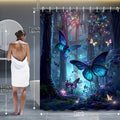 1/4 Dark Night Forest Butterfly Set, Decorative Bathroom Set Includes Waterproof Shower Curtain, Non-slip Floor Mat, Toilet Lid, Bath Mat and 12 Plastic Hooks, Bathroom Accessories, Home Decor