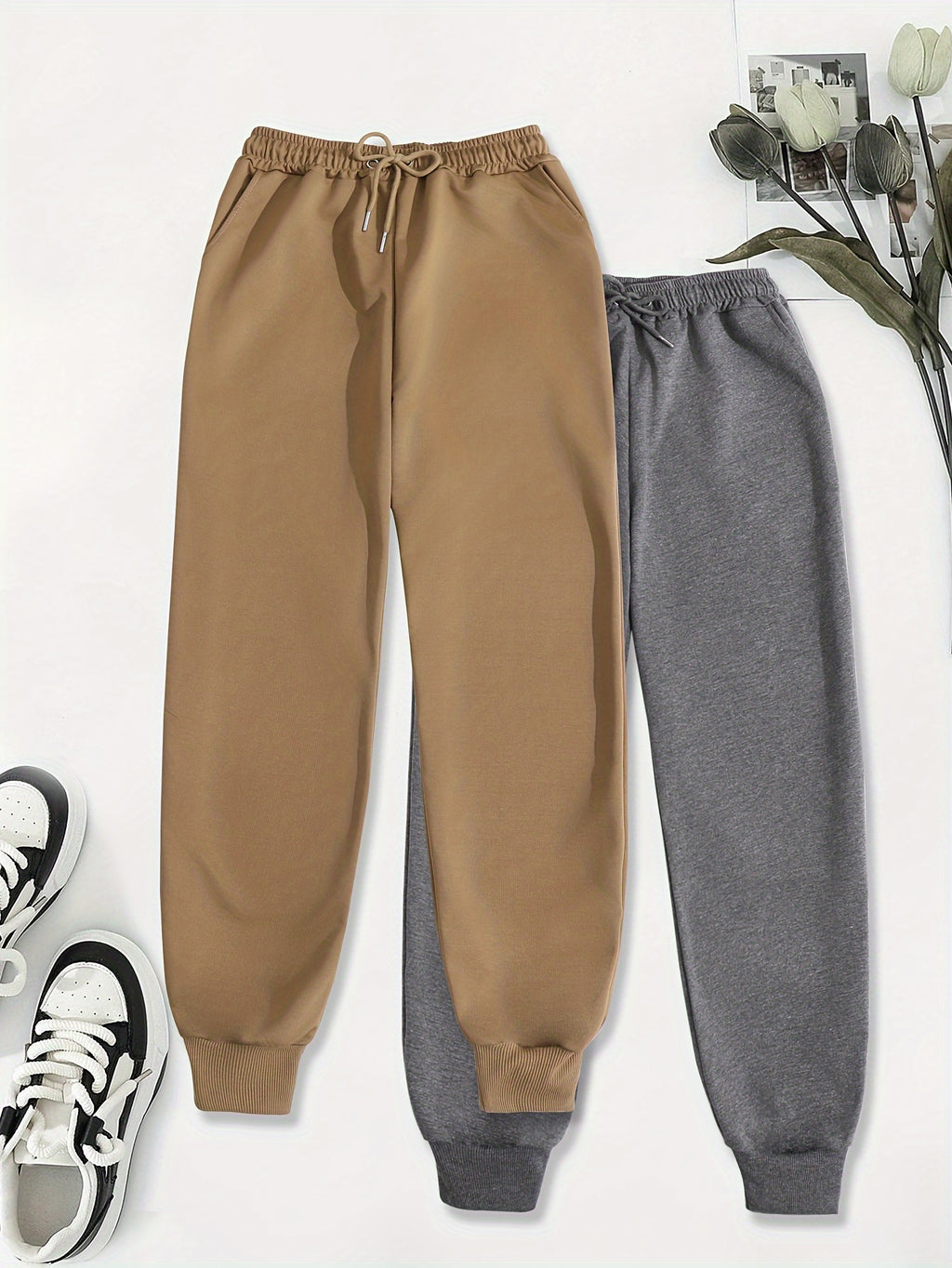 [Soft Comfortable] 2pcs Soft Comfortable Women's Casual Jogging Pants | Drawstring Waistband Sport Pants