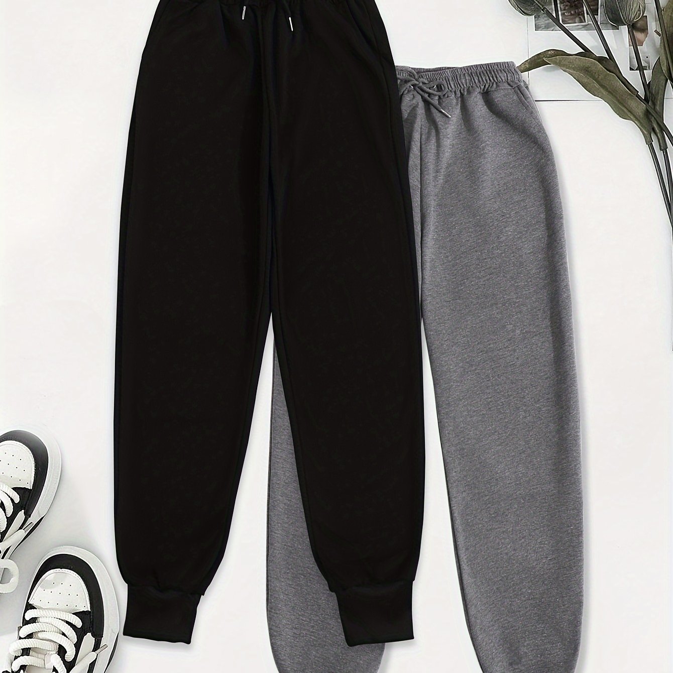 [Soft Comfortable] 2pcs Soft Comfortable Women's Casual Jogging Pants | Drawstring Waistband Sport Pants