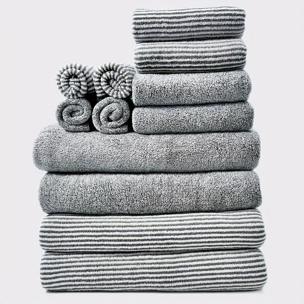 12pcs Solid Color Towel Set, 4 Bath Towels & 4 Bath Towels & 4 Square Towels, Home Microfiber Towels, Soft Bath Towel Set, Absorbent Towels for Bathroom, Bathroom Supplies, Bathroom Accessories