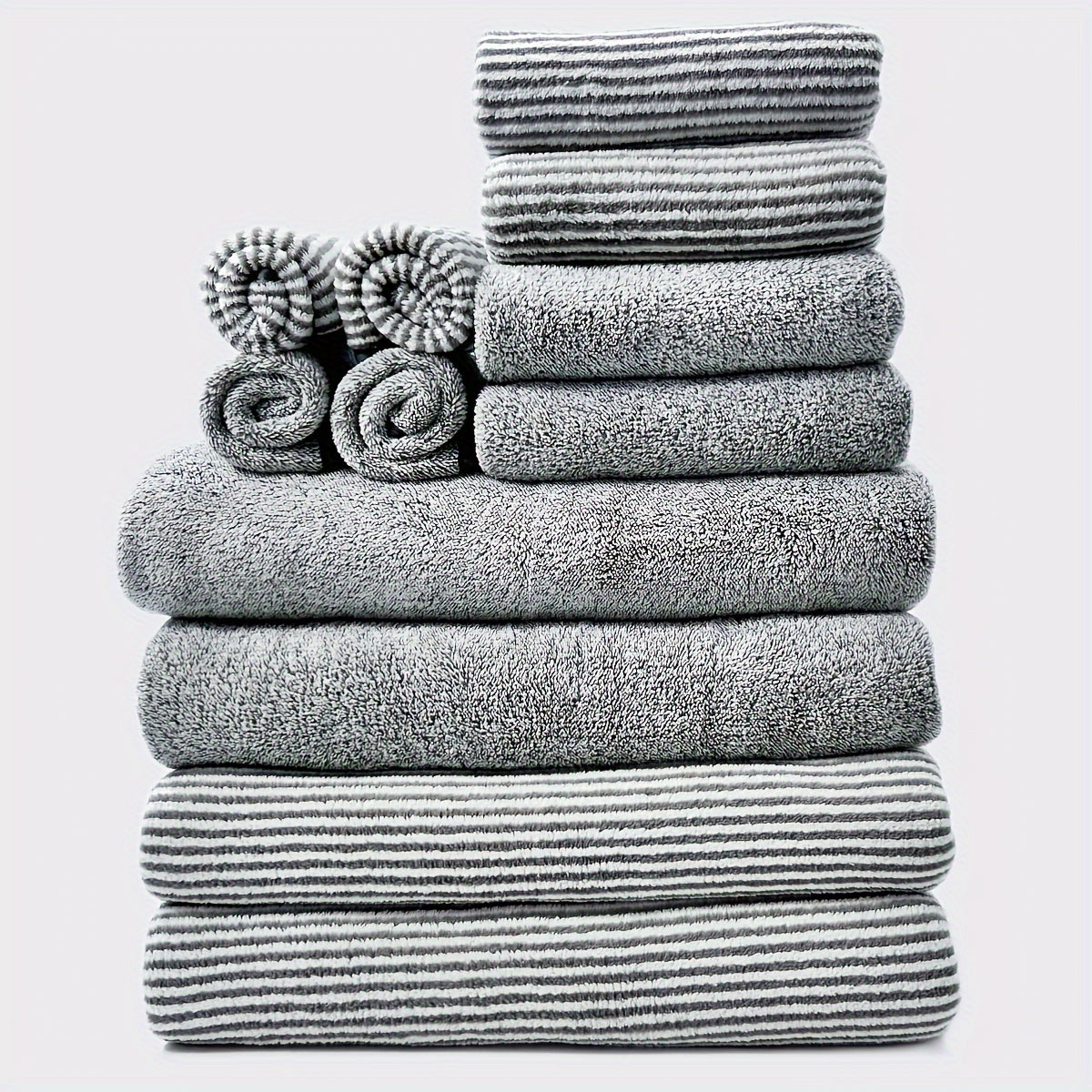 12pcs Solid Color Towel Set, 4 Bath Towels & 4 Bath Towels & 4 Square Towels, Home Microfiber Towels, Soft Bath Towel Set, Absorbent Towels for Bathroom, Bathroom Supplies, Bathroom Accessories