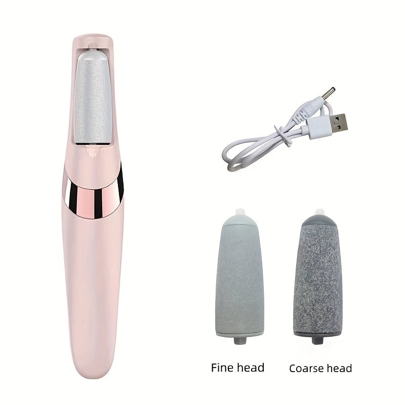 USB Rechargeable Electric Foot Pedicure Tool - Sleek White with Golden Accents, Dual Roller Heads for Smooth Feet, Portable Dead Skin & Callus Remover, 500mAh Lithium Battery, Home Spa Experience, Foot Smoothing Tool|Ergonomi