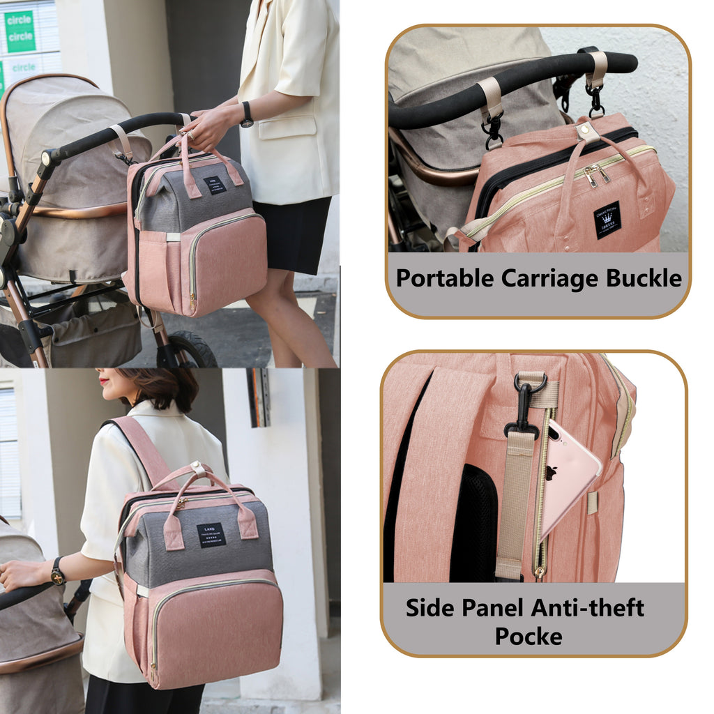 [Lamroro Diaper Bag Backpack] Lamroro Multifunctional Diaper Bag Backpack | Large Capacity, Soft Shell, Travel Backpack with Changing Station, Sunshade, Breathable Mosquito Net, Zipper Closure, Mixed Color, Polyester Fiber, U