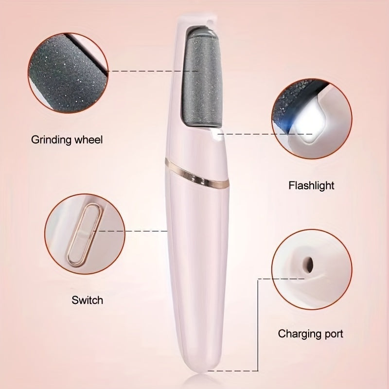 USB Rechargeable Electric Foot Pedicure Tool - Sleek White with Golden Accents, Dual Roller Heads for Smooth Feet, Portable Dead Skin & Callus Remover, 500mAh Lithium Battery, Home Spa Experience, Foot Smoothing Tool|Ergonomi