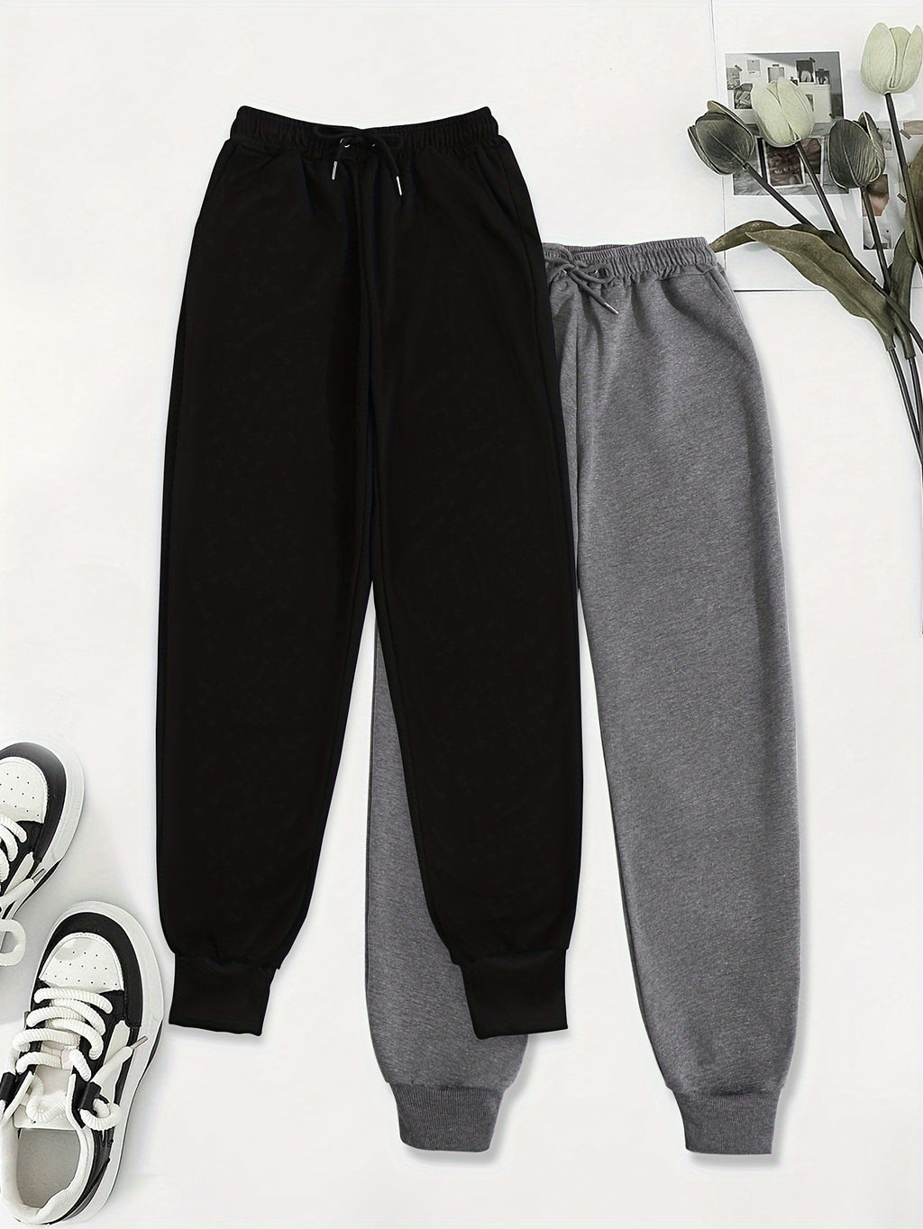 [Soft Comfortable] 2pcs Soft Comfortable Women's Casual Jogging Pants | Drawstring Waistband Sport Pants