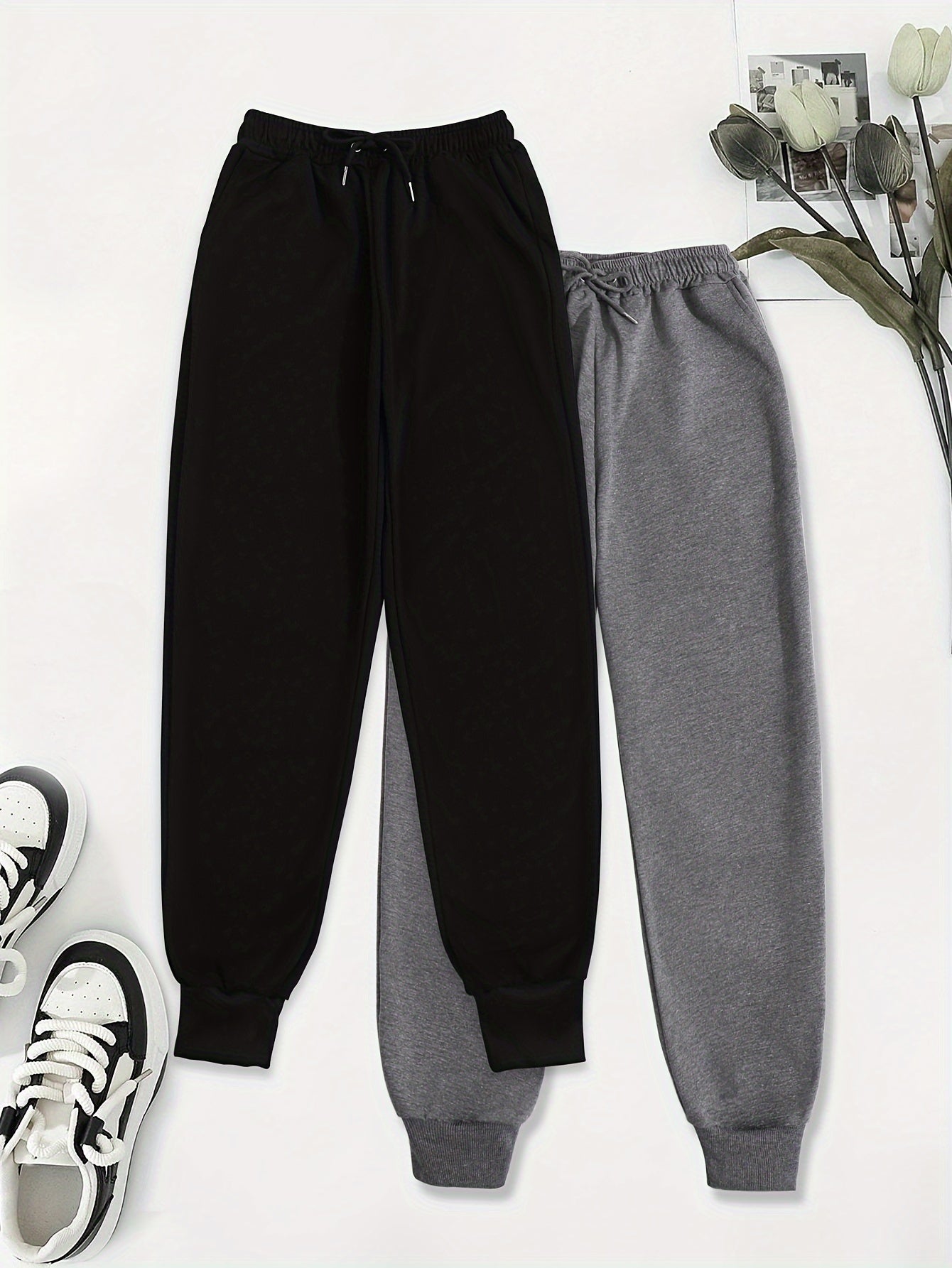 [Soft Comfortable] 2pcs Soft Comfortable Women's Casual Jogging Pants | Drawstring Waistband Sport Pants