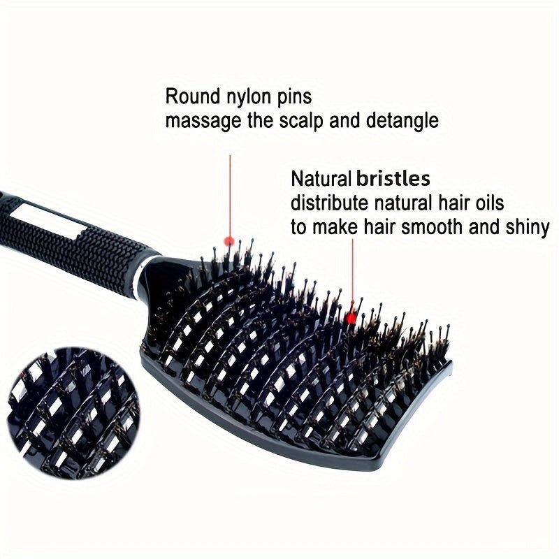 WanMei 1pc Professional Curved Vented Hair Scalp Massage Brush for Women, ABS Handle, Nylon Bristles, Long Hair Detangling Tool, Ideal for Wet Curly Hair, Hairdressing, Wedding, Valentine'S Day, Mother'S Day Gift