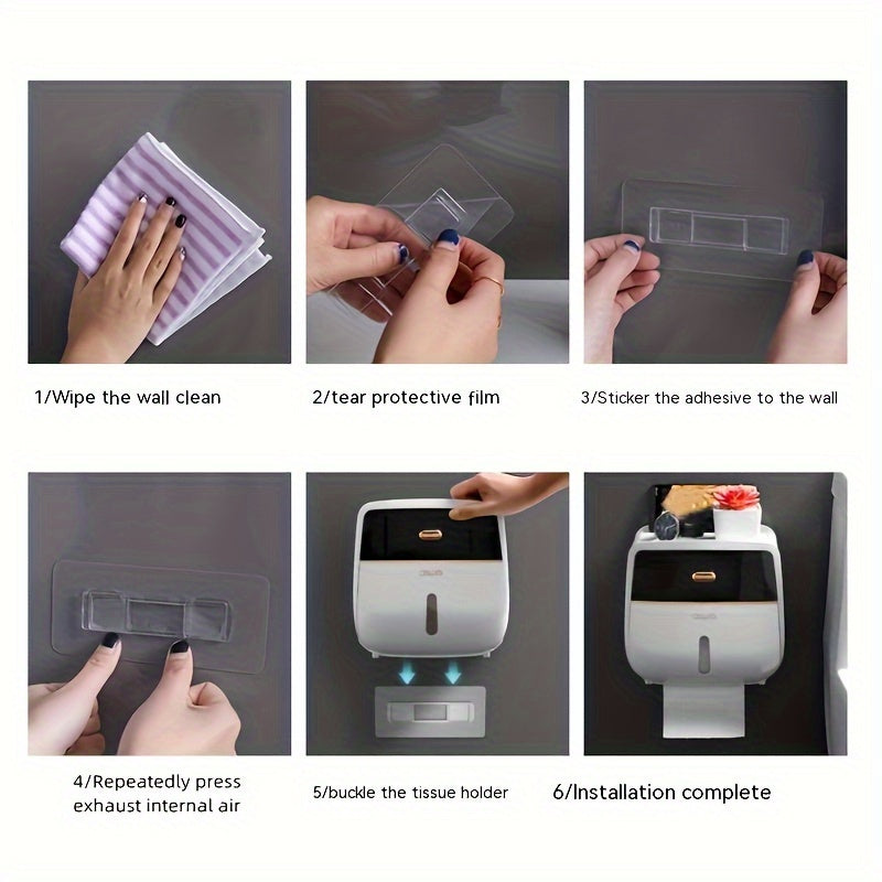 1pc Toilet Roll Paper Holder, Double Layer Large Capacity Tissue Storage Box, Wall Mounted Bathroom Tissue Dispenser, Waterproof Tissue Box, Hotel Bathroom Accessories