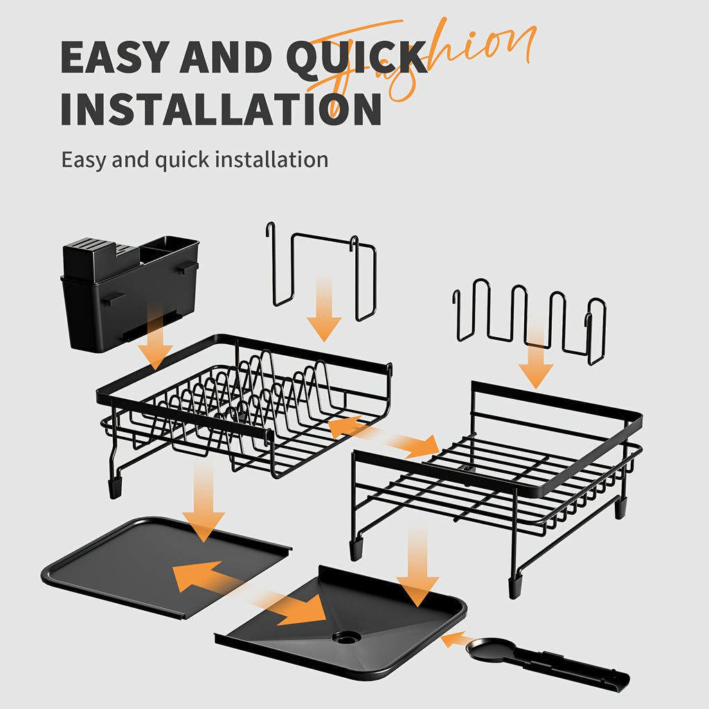 Spacious Dish Drying Rack, Expandable Dish Holder, Versatile Dish Rack for Kitchen Surface, Rust-Resistant Drying Rack with Utensil And Mug Holders
