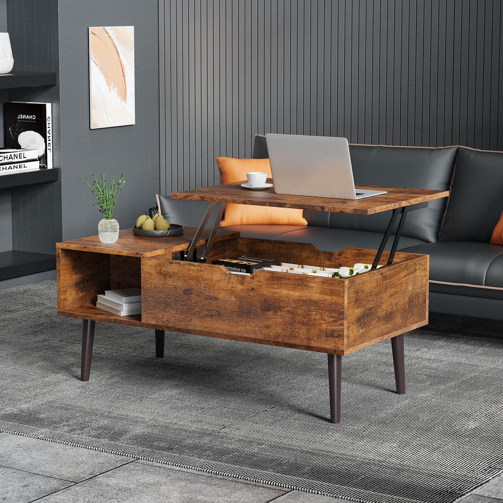 Lift Top Coffee Table ，Wooden Furniture with Hidden Compartment and Adjustable Storage
