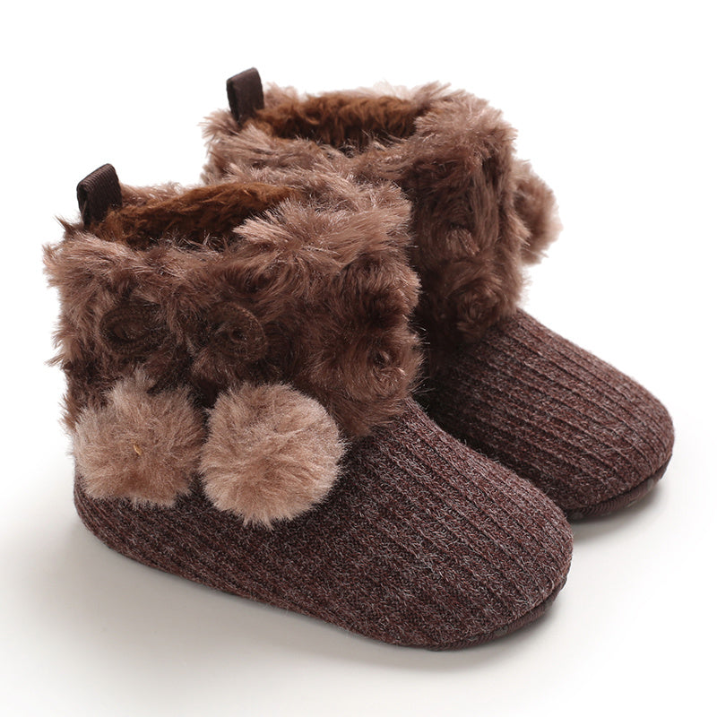 Newborn Baby Socks and First Walking Shoes for Girls, Soft Anti-Slip Warm Infant Shoes