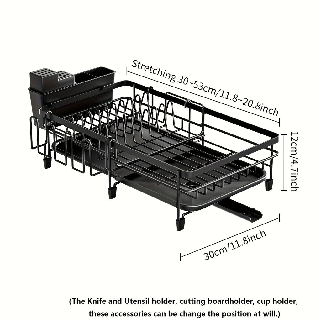 Spacious Dish Drying Rack, Expandable Dish Holder, Versatile Dish Rack for Kitchen Surface, Rust-Resistant Drying Rack with Utensil And Mug Holders