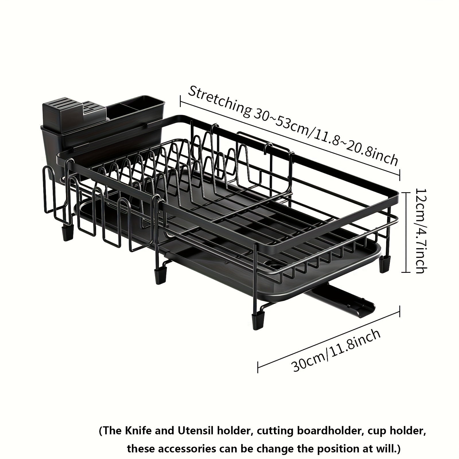 Spacious Dish Drying Rack, Expandable Dish Holder, Versatile Dish Rack for Kitchen Surface, Rust-Resistant Drying Rack with Utensil And Mug Holders