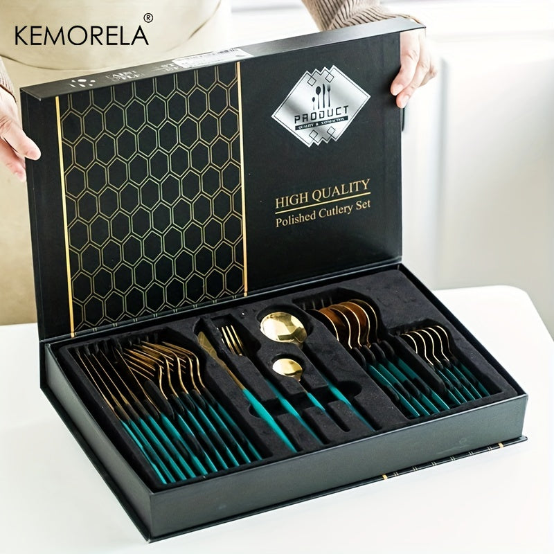 24pcs Stainless Steel Cutlery Set | KEMORELA Luxury Kitchen Cutlery Dishwasher Safe, 304 Stainless Steel