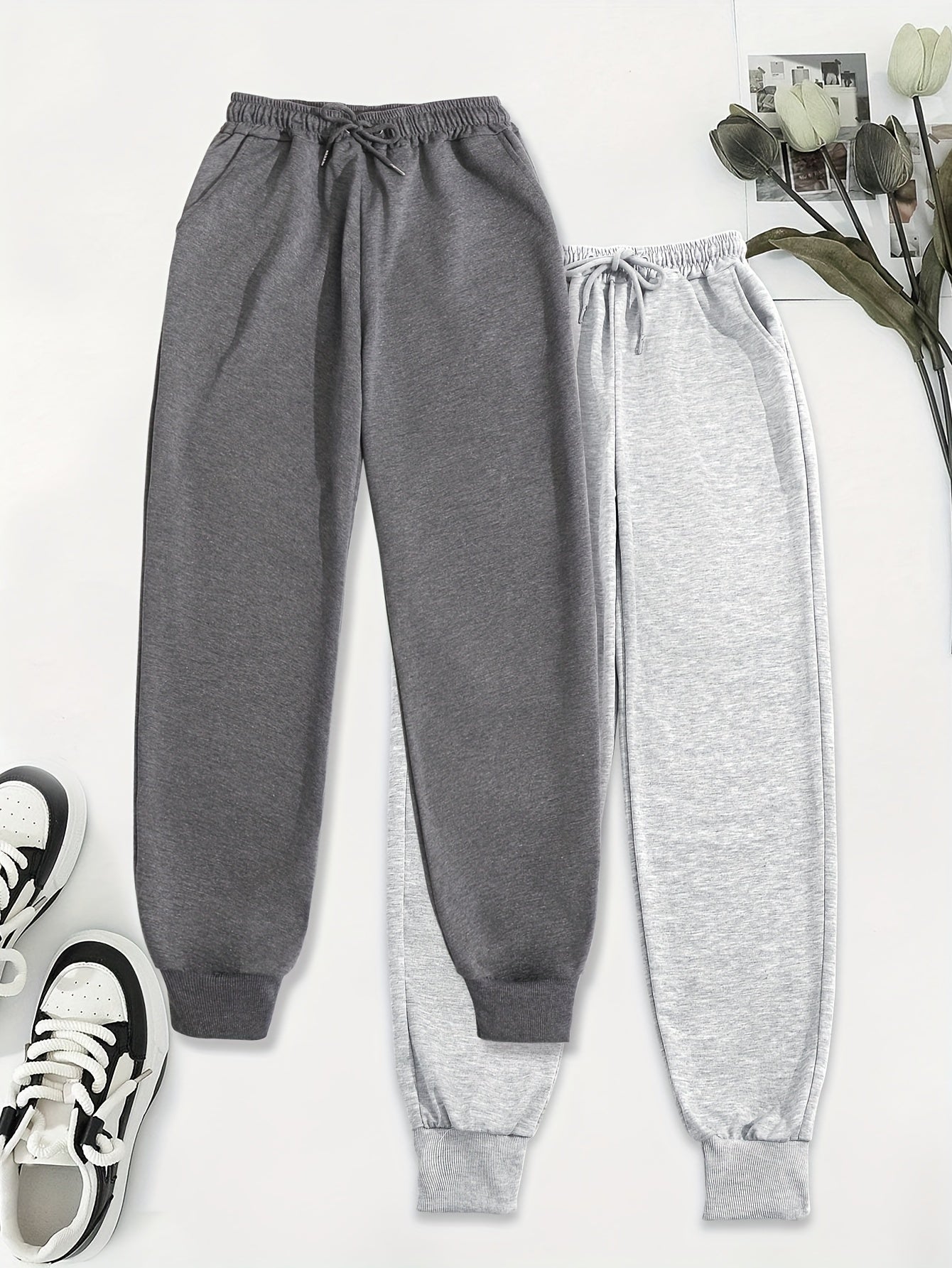 [Soft Comfortable] 2pcs Soft Comfortable Women's Casual Jogging Pants | Drawstring Waistband Sport Pants