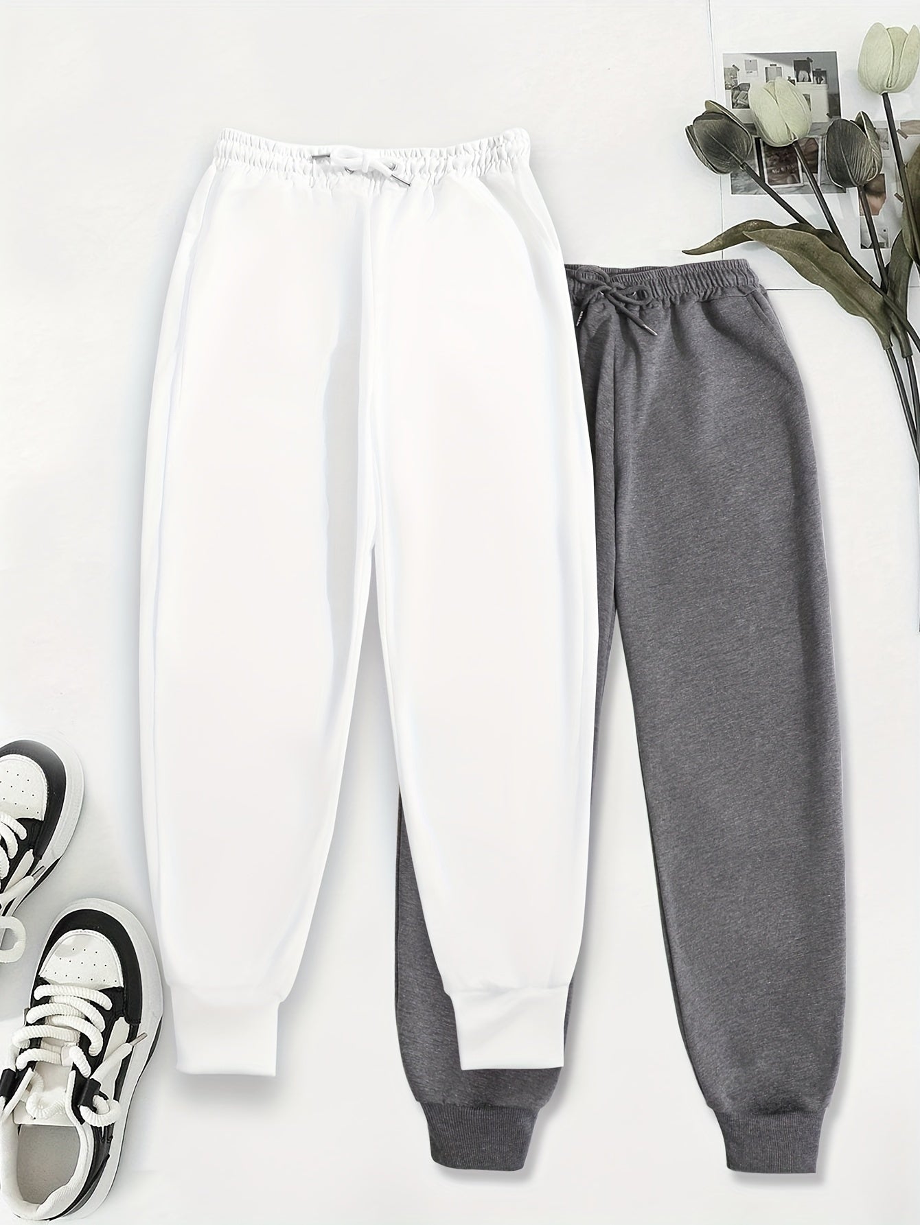 [Soft Comfortable] 2pcs Soft Comfortable Women's Casual Jogging Pants | Drawstring Waistband Sport Pants