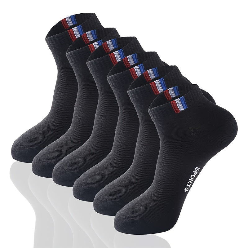 6-Pack Minimalist Casual Letter Mid-Calf Socks, Breathable Business Men's Socks