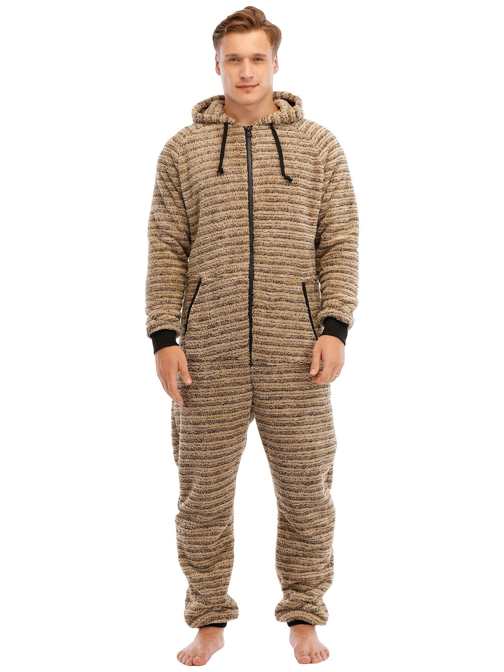 Men'S Heavy-Duty Full-Zip Hooded Onesie - Long Sleeve Winter Sleepwear with Drawstring Hood, Loose Fit Onesie for Cold Weather, Christmas Costume & Everyday Indoor/Outdoor Use - Easy Zipper Closure, Indoor Loungewear, Plush,