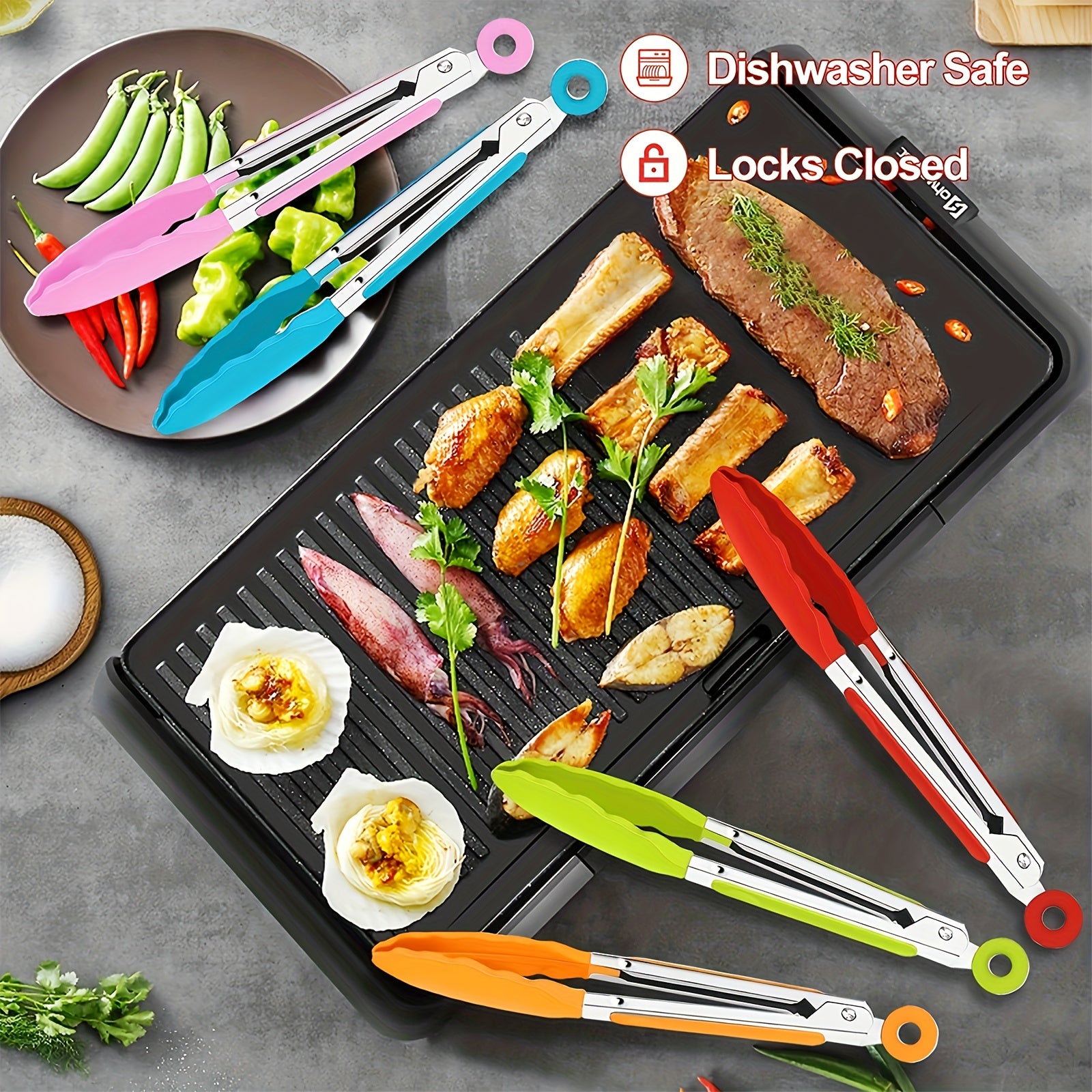 3pcs / 7pcs Kitchen Tongs, 7 Inch Small Silicone Tongs with Stainless Steel Silicon Handles and Nylon Tips, Heat Resistant Non-Stick Cooking Tongs, Mini Locking Food Tongs for Cooking Salad Grilling and Frying