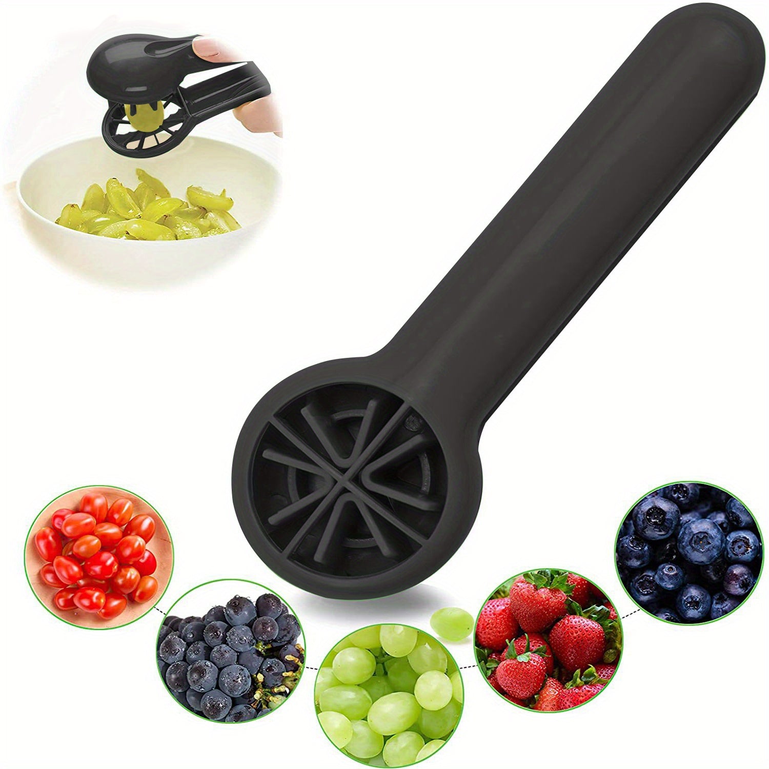 PANCERKA Portable Fruit Cutter - No Blade, Easy Grip Handle, Ergonomic Design for Safe Slicing, Dishwasher Safe, Ideal for Grapes, Cherries, Tomatoes, Strawberries, and Small Fruits, Fruit Slicing Tool | Ergonomic Handle | Du